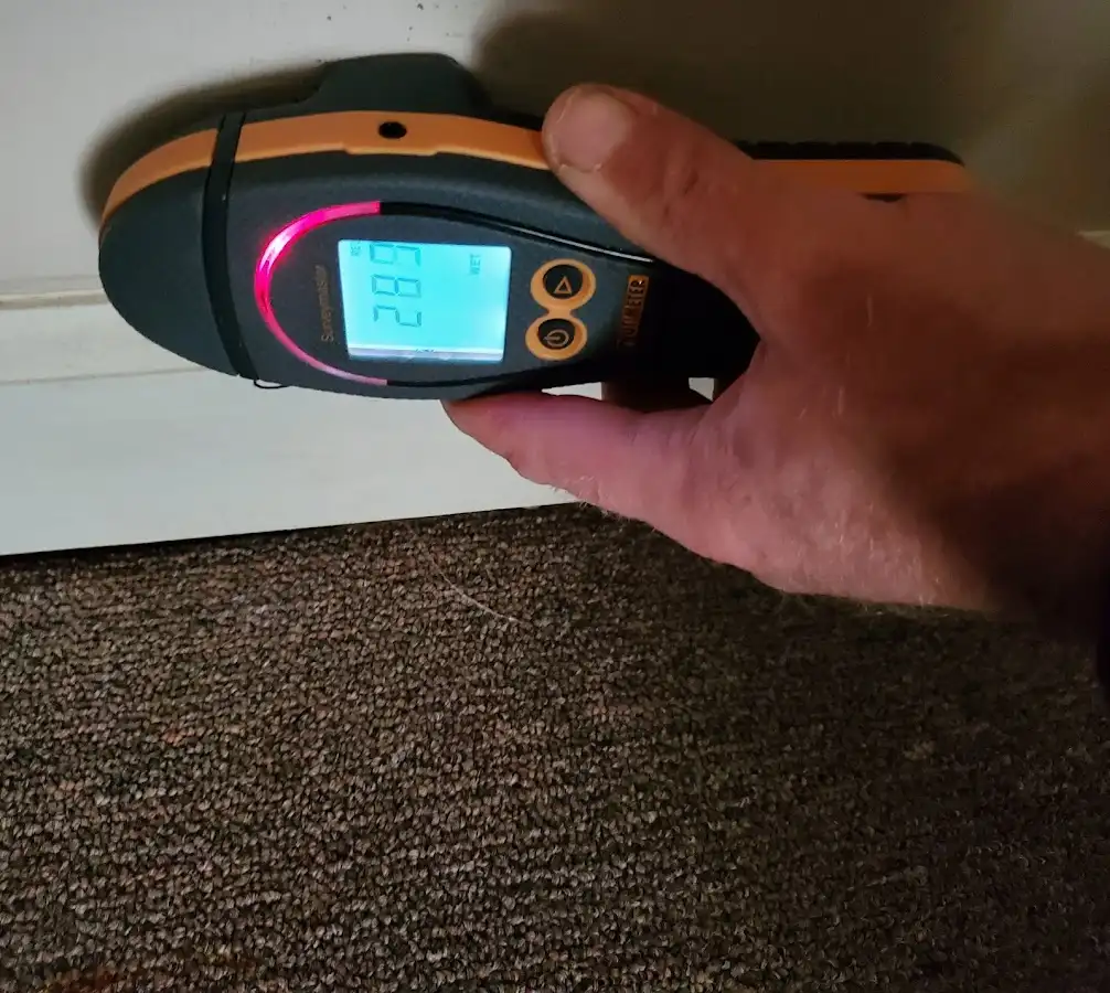 Moisture detection at baseboard during Storm Damage Restoration in Orchard Park